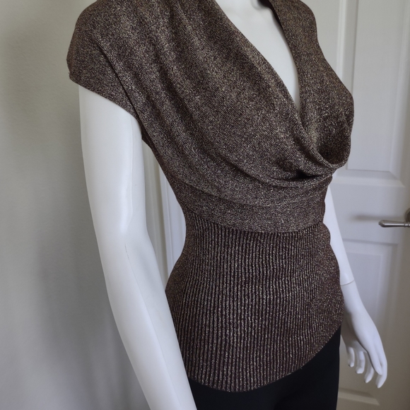 Cyrus Metallic Gold/Black Cowl Neck Special Occasion Top SzL EUC - Picture 3 of 12